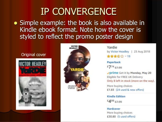 IP CONVERGENCE
 Simple example: the book is also available in
Kindle ebook format. Note how the cover is
styled to reflect the promo poster design
Original cover
 