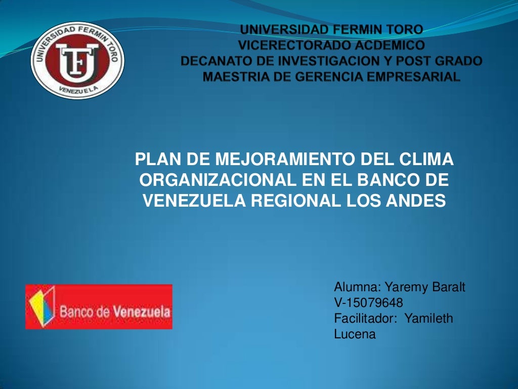 Plan de mejoramiento del clima organizacional en el Banco
