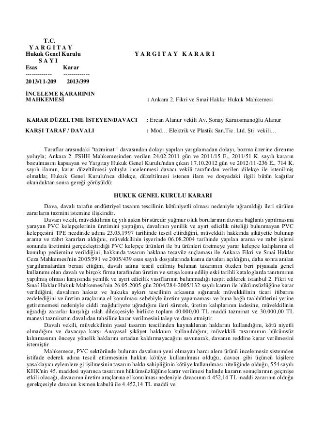 Tescilsiz tasarımın korunmasi yargıtay kararı Tescilsiz tasarımın korunmasi yargıtay kararı