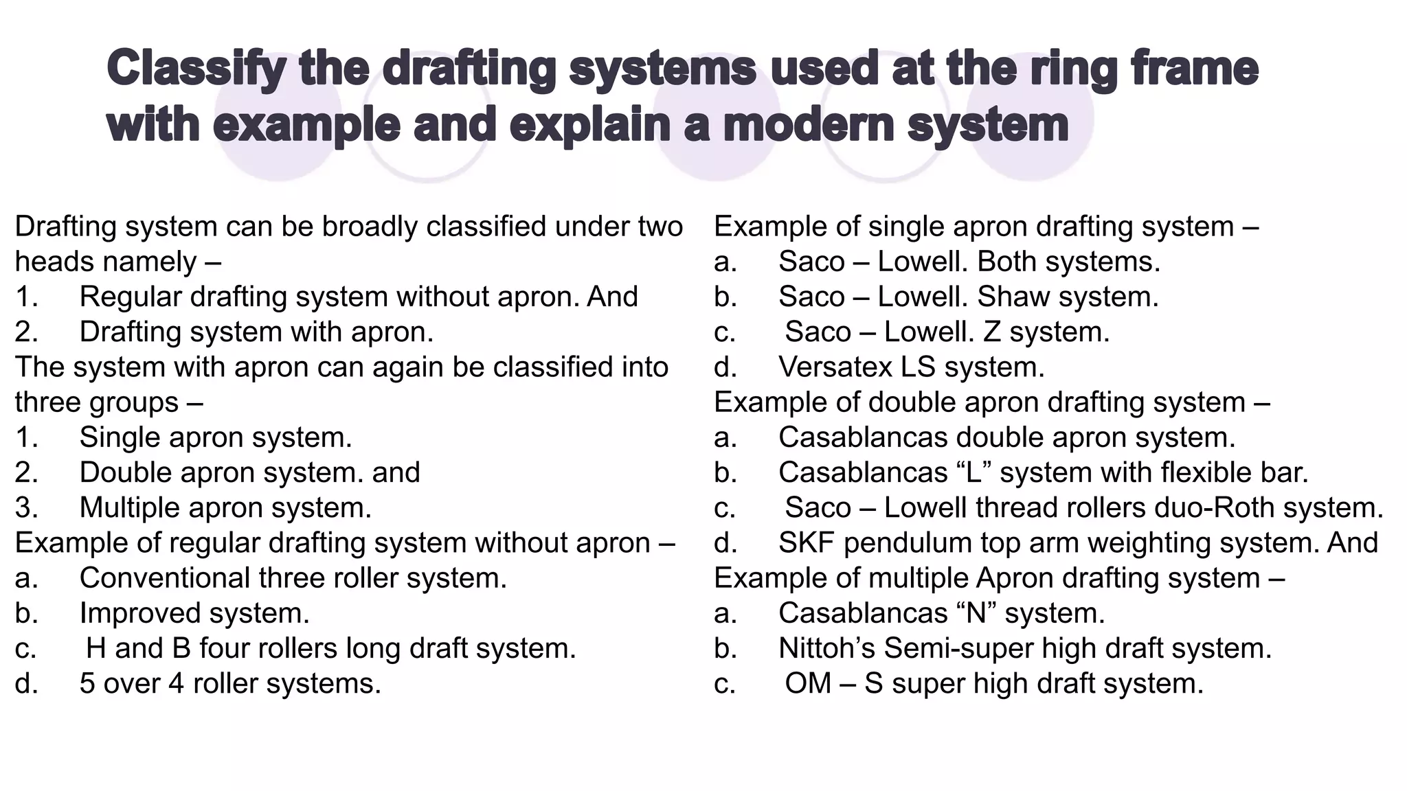 Different types of Drafting Arrangements which is used in Spinning Mill ...