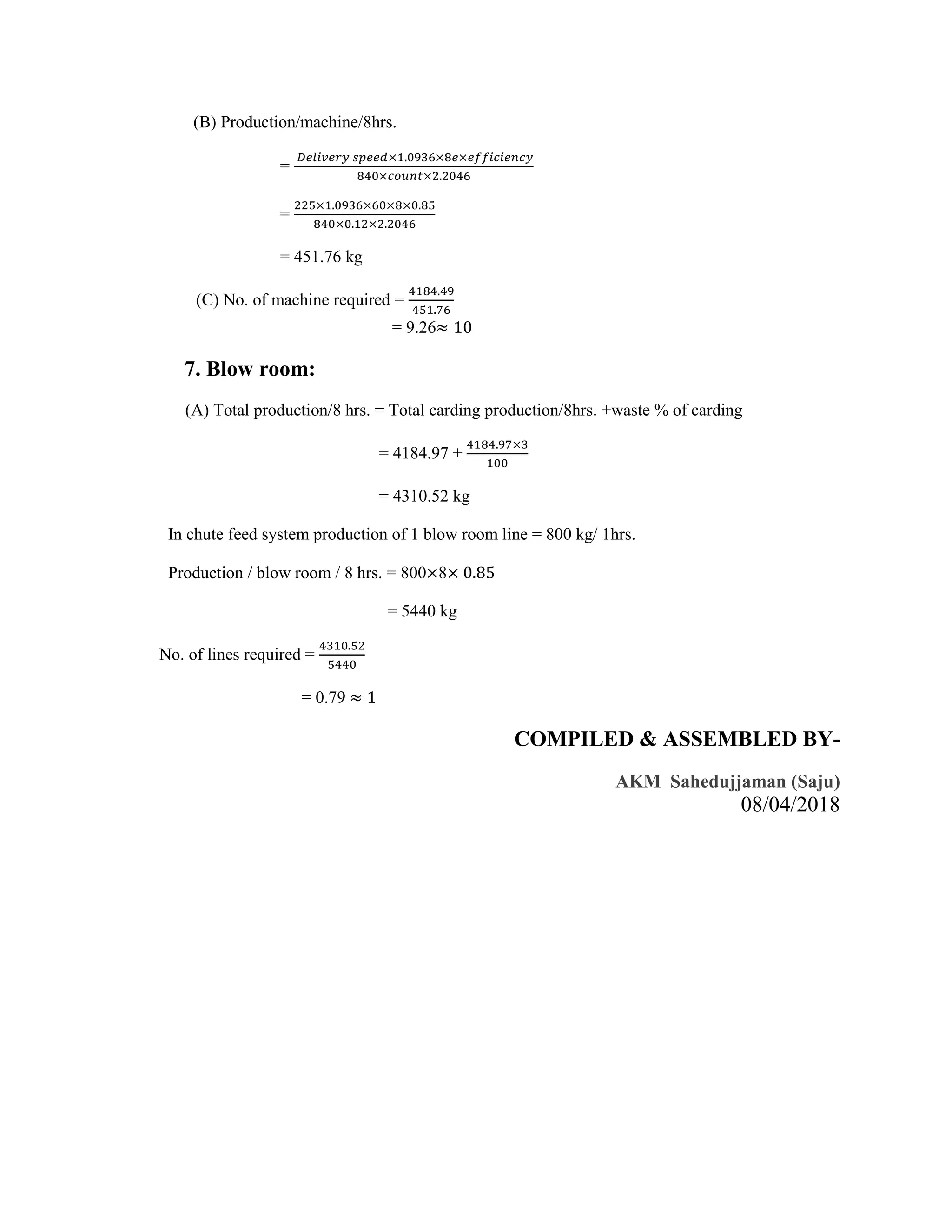 Spinning Plan Calculation | PDF