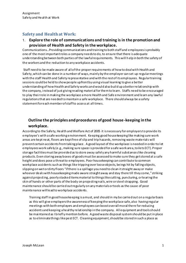 Safety and health at work assignment picture