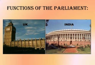 FUNCTIONS OF THE PARLIAMENT:

     UK            INDIA
 