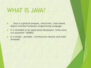 Core JAVA presentation for 1st year students | PPTX