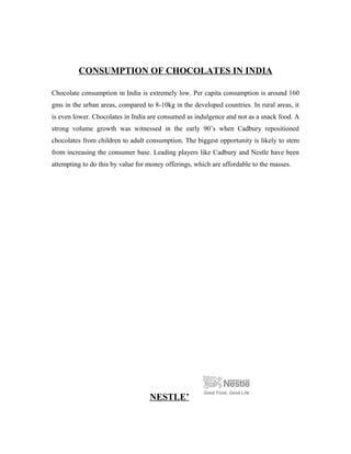 project report on chocolate 