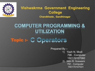 Prepared By –
1) Yash N. Modi
796 , Computer
150170107060
2) Nitin R. Goswami
791 , Computer
150170107031
Topic :-
 