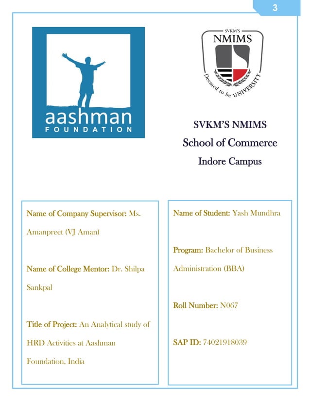 Summer Internship Program Aashman Foundation (NGO)
