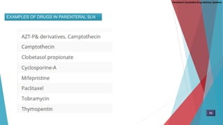 EXAMPLES OF DRUGS IN PARENTERAL SLN
Parenteral Controlled Drug Delivery Systems
56
 