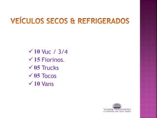 10 Vuc / 3/4
15 Fiorinos.
05 Trucks
05 Tocos
10 Vans