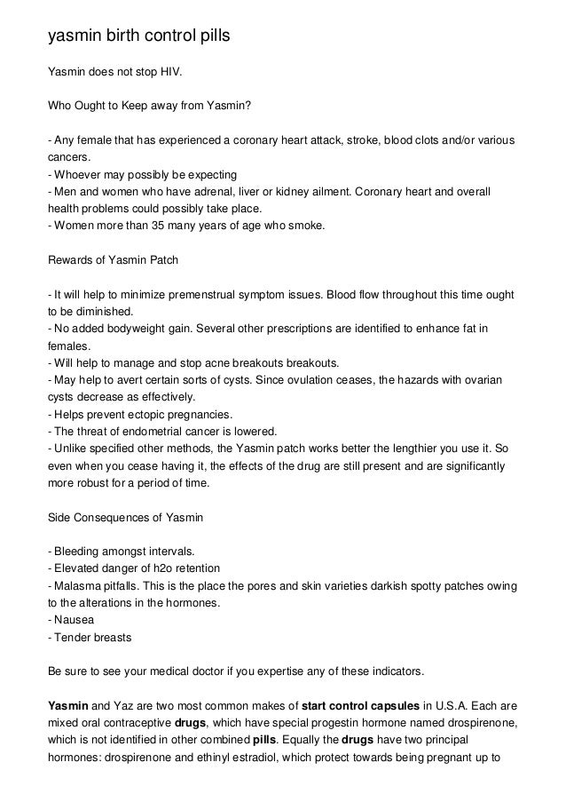 yasmin birth control pills