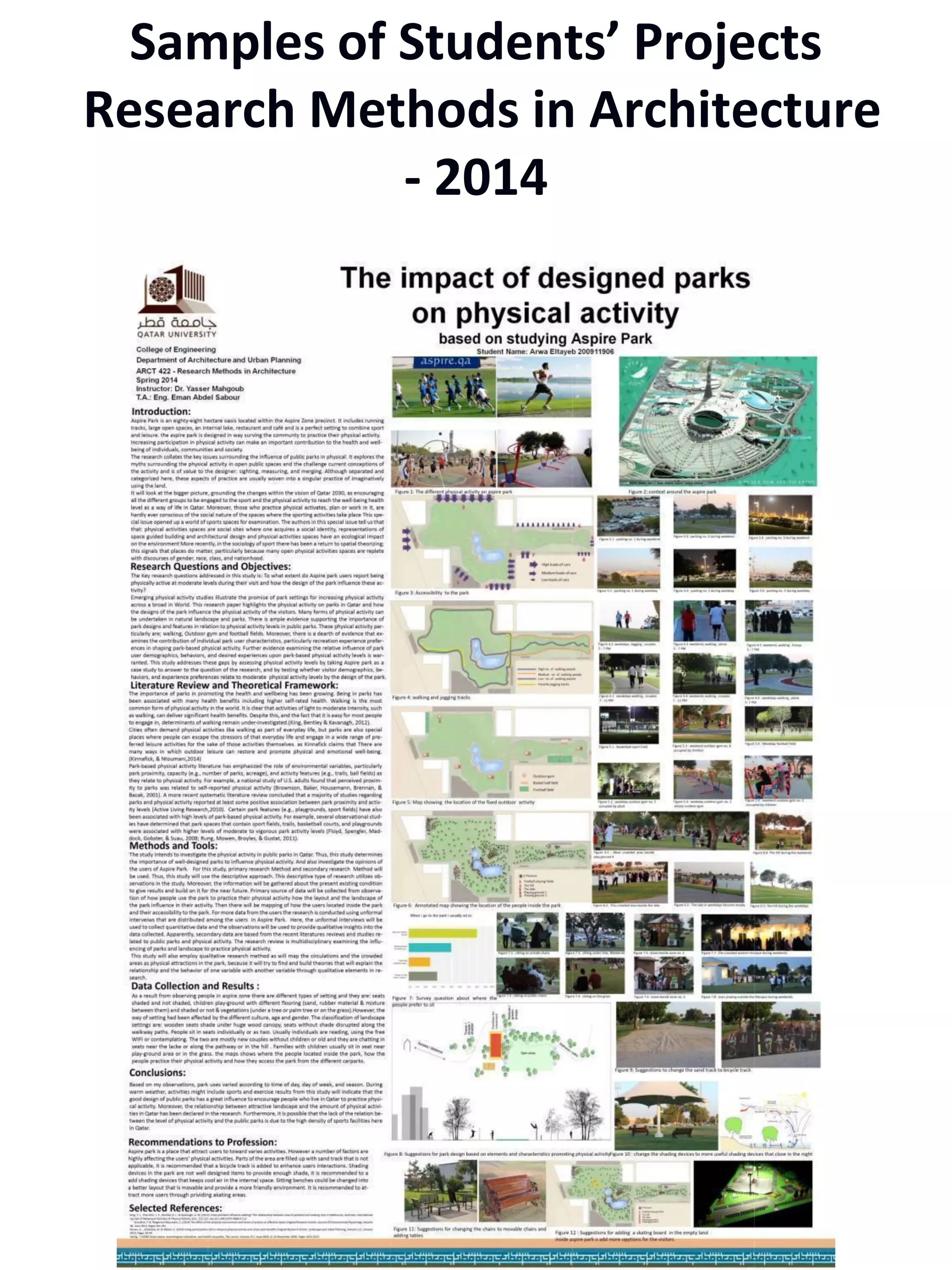 Samples of Students’ Projects
Research Methods in Architecture
- 2014
 