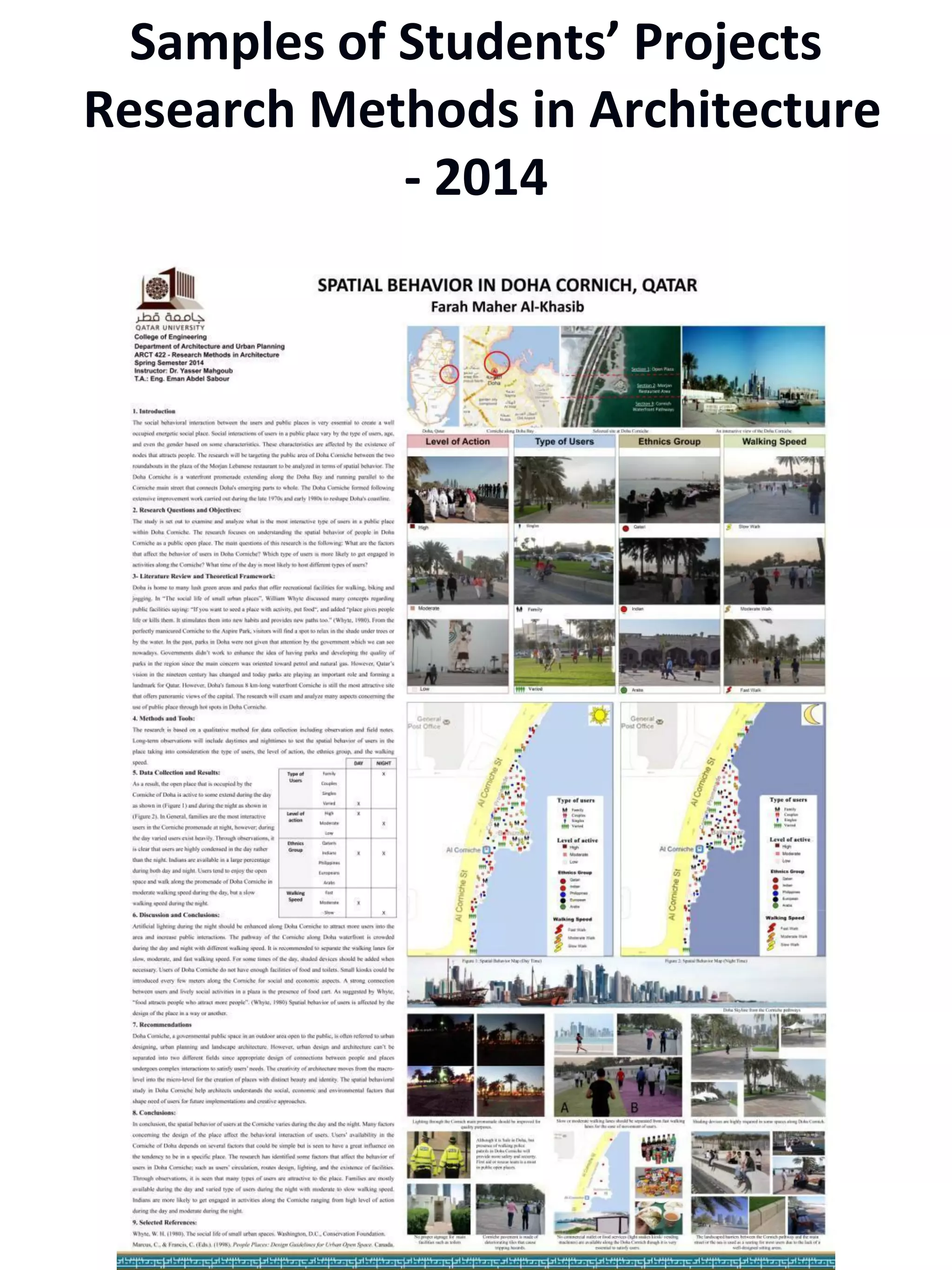 Samples of Students’ Projects
Research Methods in Architecture
- 2014
 