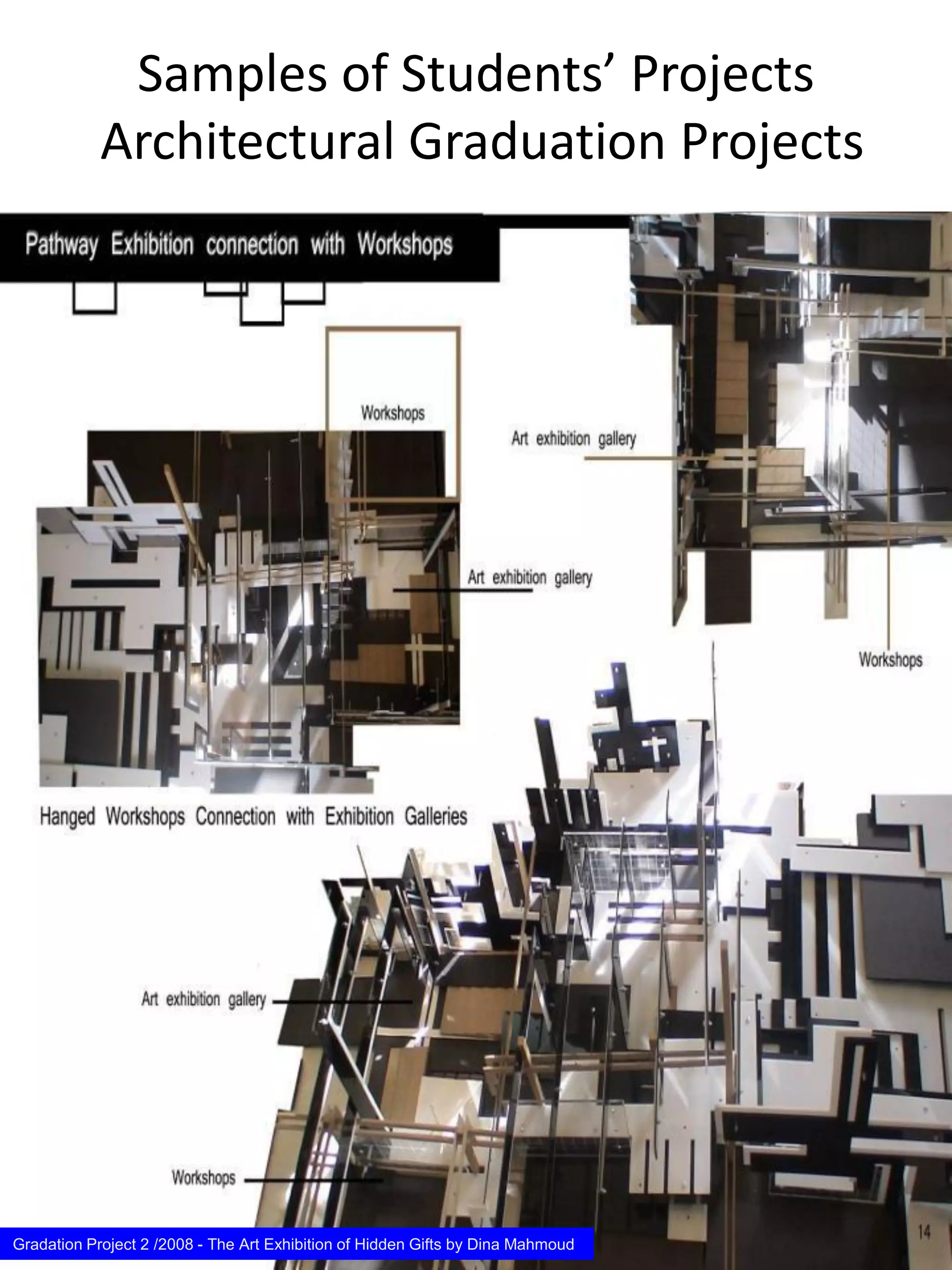 Samples of Students’ Projects
Architectural Graduation Projects
Gradation Project 2 /2008 - The Art Exhibition of Hidden Gifts by Dina Mahmoud
 