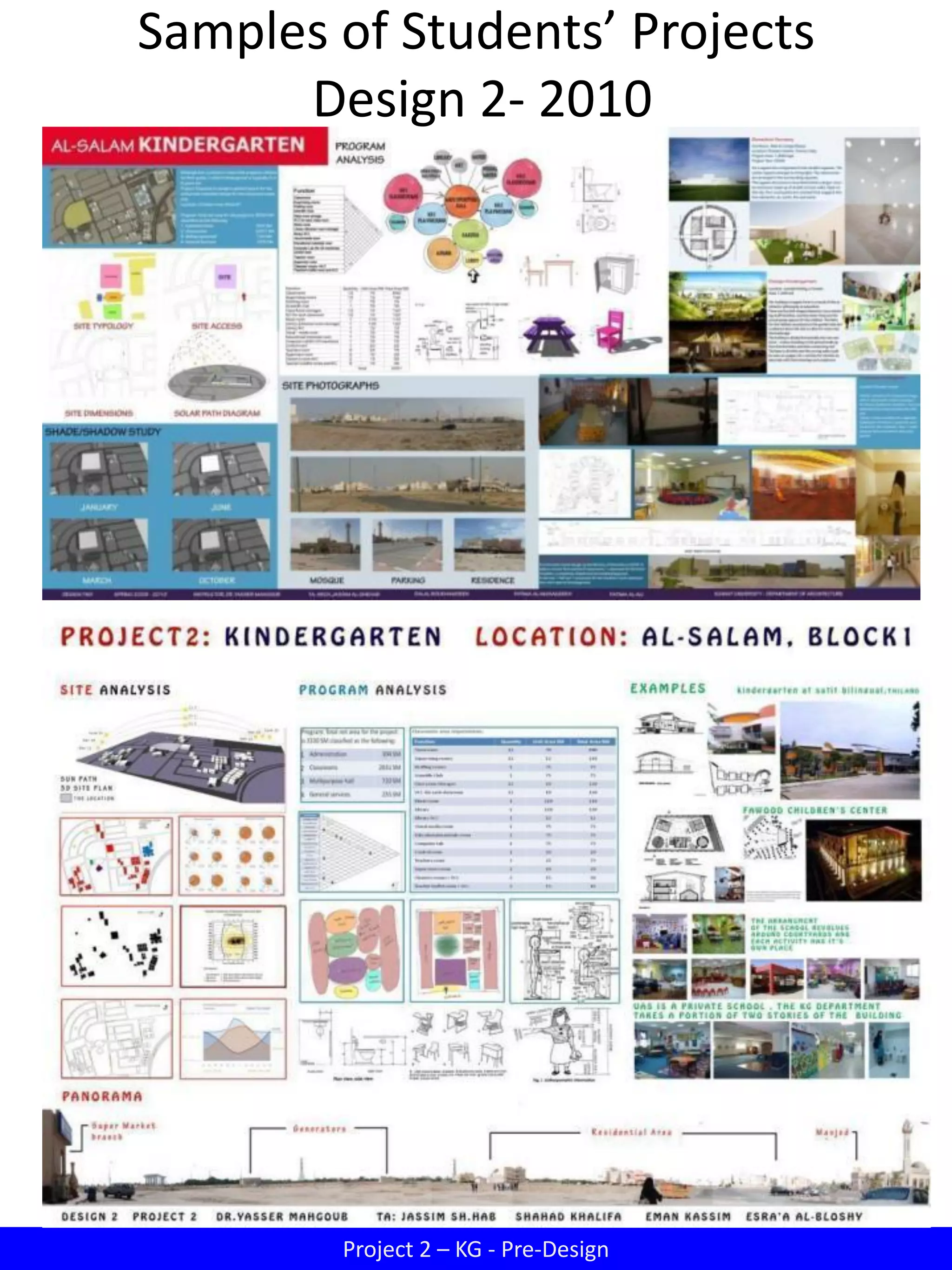 Samples of Students’ Projects
Design 2- 2010
Project 2 – KG - Pre-Design
 