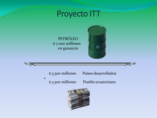 Proyecto ITTPETRÓLEO$ 7.000 millonesen ganancia$ 3.500 millonesPaíses desarrollados+$ 3.500 millonesPueblo ecuatoriano