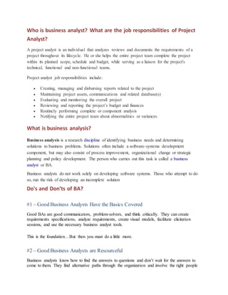 Business Analyst Documentation | DOCX