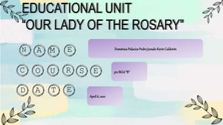 EDUCATIONAL UNIT
“OUR LADY OF THE ROSARY”
N A M
E
D
E DoménicaPalacios-PedroJurado-Kevin Calderón
C S
R
O U 3ro BGU“B”
E
T
A
April6, 2021
 