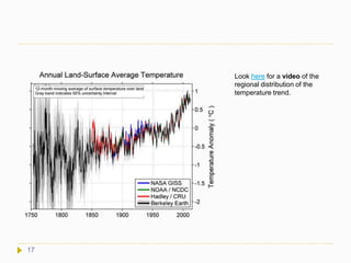Look here for a video of the
regional distribution of the
temperature trend.
17
 