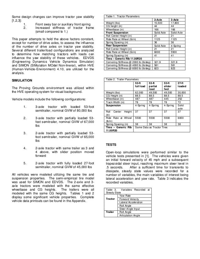 Yaw stability of single versus tandem axle tractors