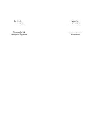 İncelendi               Uygundur
......../......./200…   ......../......../200...



  Mehmet ÖCAL           ………………….
Danışman Öğretmen        Okul Müdürü
 