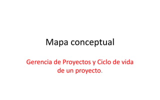 Mapa conceptual
Gerencia de Proyectos y Ciclo de vida
de un proyecto.
 