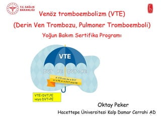 Venöz tromboembolizm (VTE)
(Derin Ven Trombozu, Pulmoner Tromboemboli)
Yoğun Bakım Sertifika Programı
Oktay Peker
Hacettepe Üniversitesi Kalp Damar Cerrahi AD1
VTE=DVT,PE
veya DVT+PE
 