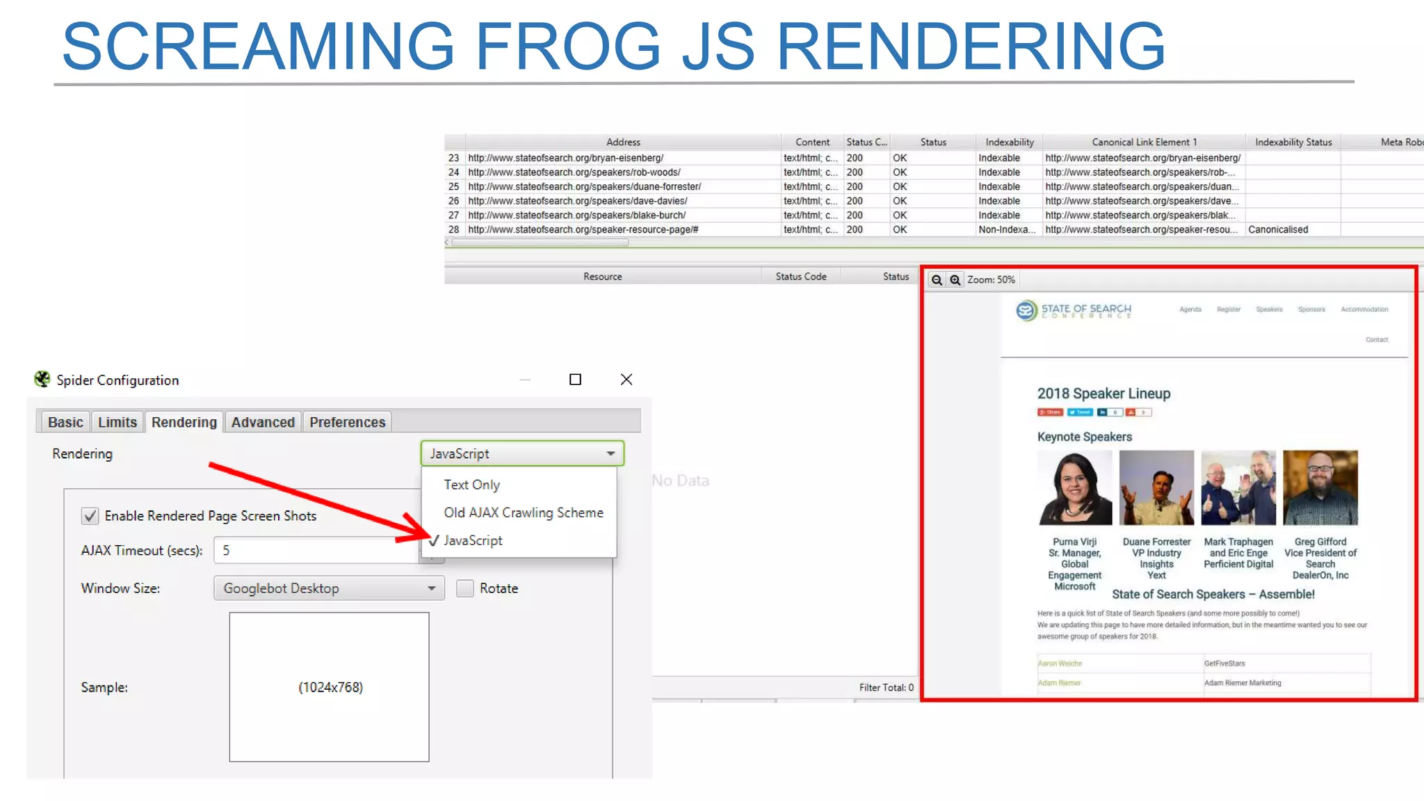 SCREAMING FROG JS RENDERING
 