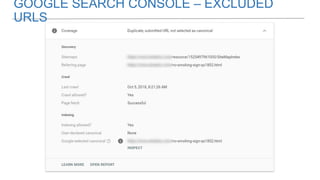 GOOGLE SEARCH CONSOLE – EXCLUDED
URLS
 