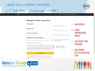 CRÉER SON COMPTE TWITTER
1- S’INSCRIRE – Twitter.com –ETAPE 1
• UN NOM
• UNE
ADRESSE
MAIL
• UN MOT DE
PASSE
• UN NOM
D’UTILISATE
UR
 