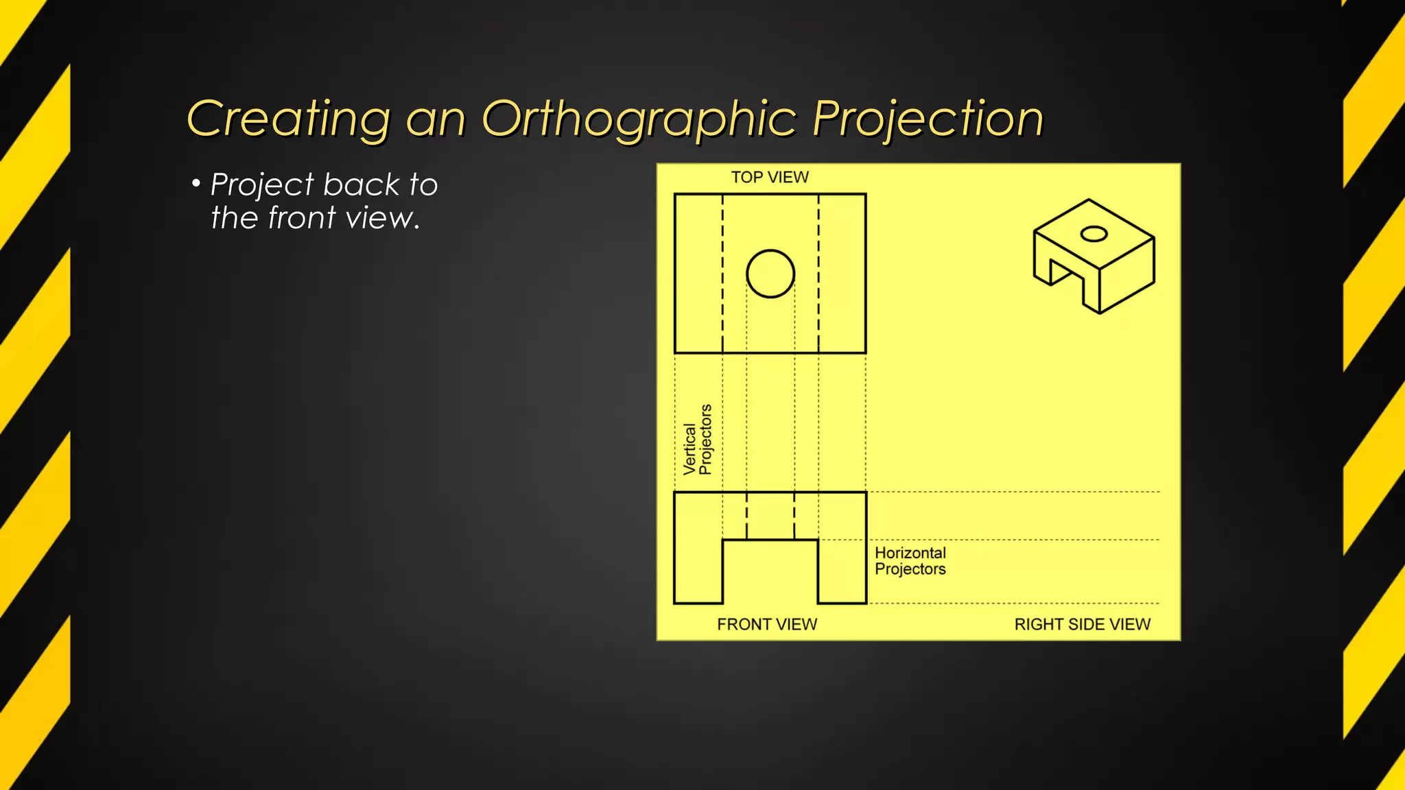 Creating an Orthographic ProjectionCreating an Orthographic Projection
• Project back to
the front view.
 