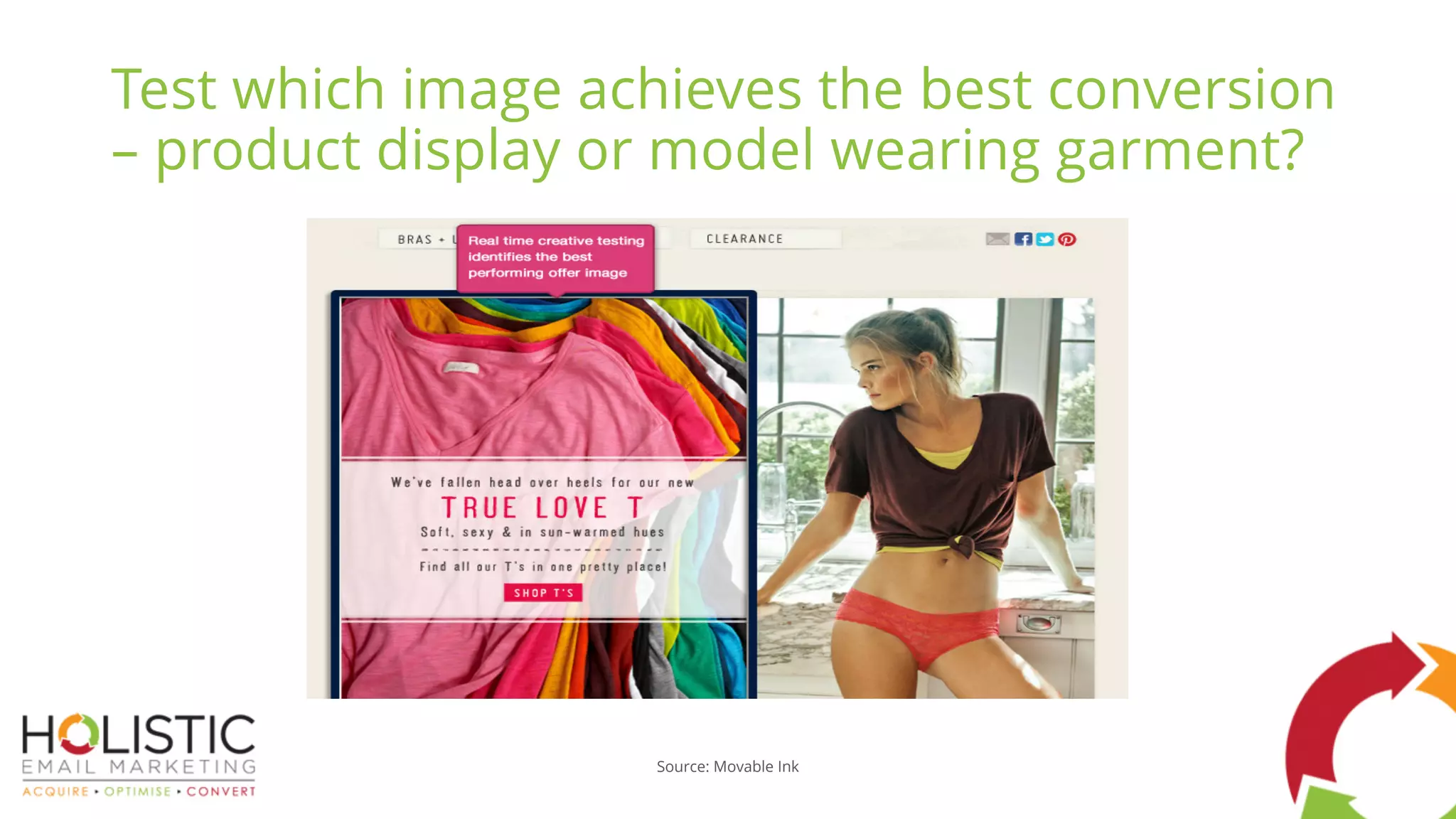 Source: Movable Ink
Test which image achieves the best conversion
– product display or model wearing garment?
 