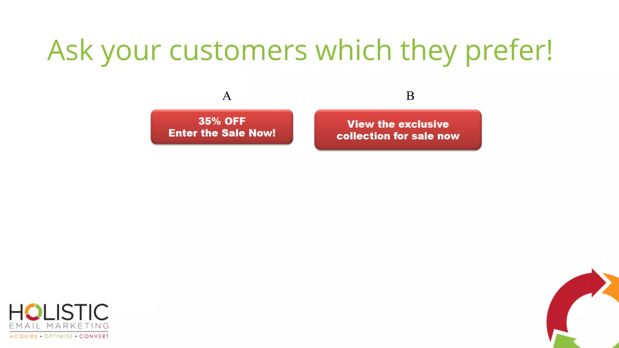 A B
Ask your customers which they prefer!
 