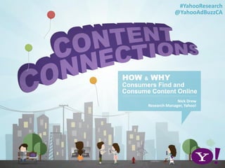 1
HOW & WHY
Consumers Find and
Consume Content Online
Nick Drew
Research Manager, Yahoo!
#YahooResearch
@YahooAdBuzzCA
 