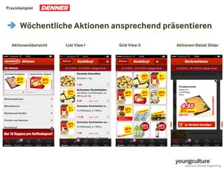 Praxisbeispiel 
 Wöchentliche Aktionen ansprechend präsentieren 
Aktionenübersicht Grid View II Aktionen-List View I Detail Slider 
 
