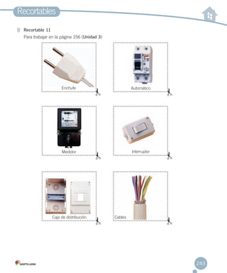 Recortables
243
Recortable 11
Para trabajar en la página 156 (Unidad 3)
Automático
InterruptorMedidor
Enchufe
CablesCaja de distribución
 
