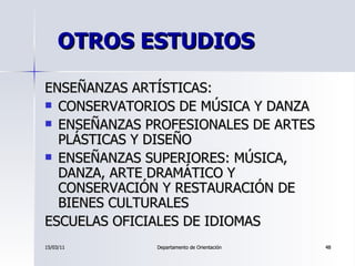 OTROS ESTUDIOS <ul><li>ENSEÑANZAS ARTÍSTICAS:  </li></ul><ul><li>CONSERVATORIOS DE MÚSICA Y DANZA </li></ul><ul><li>ENSEÑA...