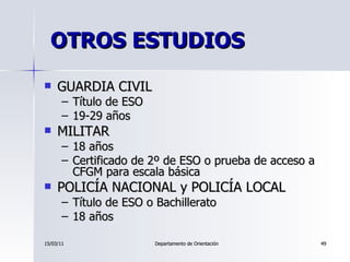 OTROS ESTUDIOS <ul><li>GUARDIA CIVIL </li></ul><ul><ul><li>Título de ESO </li></ul></ul><ul><ul><li>19-29 años </li></ul><...