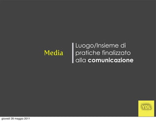 Luogo/Insieme di
                         Media   pratiche finalizzato
                                 alla comunicazione




giovedì 26 maggio 2011
 
