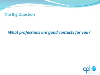 THE BIG QUESTION What professions are good contacts for you? The Big Question 