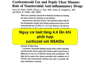 Nguy cơ loét tăng 4.4 lần khi
phối hợp
corticoid với NSAIDs
 