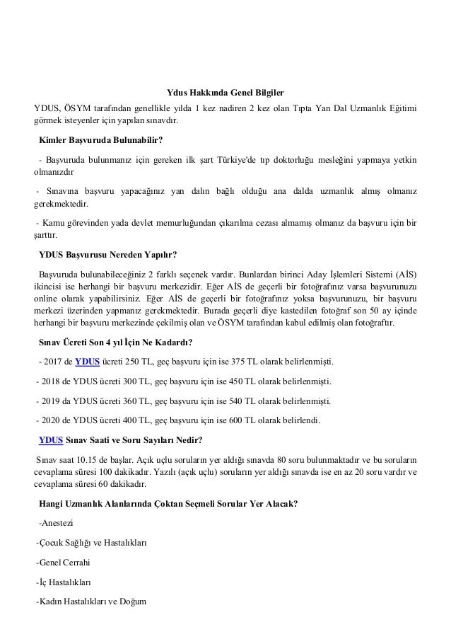 Ydus hakkinda genel bilgiler