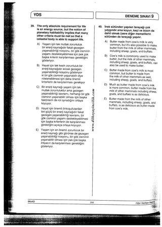 YDS       ll   DENEMES−NNi9
39‘驚護y繕驚撥
yasanab川副nosy〇時birgOkcisminin     incIudingsheep，gOatS，andbuffal0．’
落盤豊描 B）謹諜謀議∩B）Hayaticintekkesinzoruniuiukbir         alsobeusedtomakebutter，
C）驚擬。蕪欝護
譜詰藍措き E晋嵩諒叢話
D）器請書嵩謹書 ●ミ  fromcow’smiW
geZegenyaSanab冊副kavramI・bir 去 gOkcismininyasam−destekleyebilmesi：ミ
leinbaskakriterlerindekarsl∼anmasI や
gerektiginiacIkCaOhayakoyuyor・ き
E）YasamiCinenOnemiizorunIuIukbir  き
ene申kaynaglgibigOrmsedegezegen
yasanab剛蘭nosyonu，birgOkcisminin
yaSanab冊oImasl19−nPek90kbaska
ihtiyaclndakarsIlanmasigerekt＆ni
gOsterlyOr，
∴∴∴∴
∴ 禰 ﾄﾄｳ # h 葦演者＼一 二三醤壷
＿工・∴■■−．、・、．一一一言，∵−∴子、一∴・．・・・、言．‥一一一千・i千     一一i−∴i∴一∴血ノー−、：＋ふ●一一HP｝9h∴∴∴  ∴∴こ⊥し一〇しこ■言一二二〇」二一・」一」言∴ここ」ふ」∴一一皿］二重ノ1■n￣▲ 皿∴￣“〝￣￣  ￣ −￣一子￣一一￣・∵Jm、−∴二一一二ji      n miH遥麓二言
一       ・ 1    1    −  − 一1−11−   ｝ ｝一・  一ii／1 −            ■     i     i  mや京誓製麹
開聞醸1倍連子．．．i＼i…i／i騨・一十鑑・上甑高一／諒誓書だ／／∵十一職、一一＼ii＼細 緻＿         −擬縫i諌塾離i
醗畿i繚融糟鷲襲熊鰯嬢擬蘭灘擬態懸撃葦藍嵩高／諒融圏主事言語∴∵一一一  一       一i一 宮
 