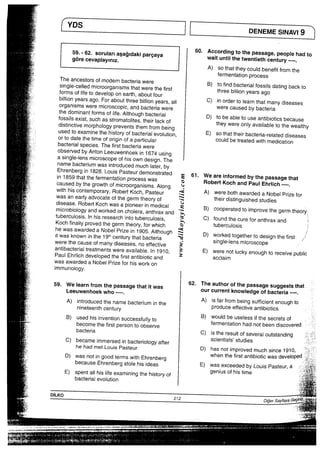 離￣ ∵∵∴ 嬉二 醗 YDS
蓉《                         DENEMESiNAV−9
討 薩l器措辞Idakipareaya 60霊嵩諜謹話豊平to
子 ＿雛                   A）sothattheycouldbenefitf．。mthe
醒擬態畿 ∫ 2憩1二〇bservedbyAntonLeeuwenhoekjn1674uslng 艦驚驚61・讃 結驚蕪議彊葦護葦 刎｢ 6ﾒ
計∴許諾蕊諾精霊鵠忠言 E）器嵩∵Ckyen。ught。reCeivepub−ic
畿三日   WaSaWardedaNobelPrizeforhisworkon
≡薫iimmunoiogy・長
薩 59・悪書豊Sagethatitwas 62°：誓書盈諜認諾rat−主（’ 護  A）器嵩黒岩bacteriuminthe  A）嵩窪譜謹書ughto
繁  B）書誌嵩詩語豊。  B）誓書請書豊諾。，e。∴
藍    bacteria          c）istheresultofsev。。。l。utStandjng 羅
監  C）becameimmersedinbacteri0−0gyaner  SCientists’studies 神   hehadmetLoujsPasteur    D）hasnotimprovedmuchsince1910， 耳 員ﾂ 蓼 ?
￣簑「D霊豊i諾豊豊嵩誓g E言：；黒岩器誓：P： 憲 E）謹講書am面ngthehistoryof geniusofhjstime B
蒜＿                 ∴養護謹黙諾 蜜：。，。K。              ∴饗闘閻
212     D酌rSay匂館Gei＊ ；：                  ∴ 乂B
∵∴∴中
＿−＿。一時、＿丸＿iふ．ノ、…、二鞍ふl叫べ、一山涙．高一、融．＿あ1両1年、蚤重心d高時事．≠立郎軍的〔亀嵩露真    二ふ■一、高じ、思一一寝uA地上md賞暮詰、売血二二▲エi二”シー￣T”“￣￣r￣−”＝÷＝”…−￣￣ ノ．＝’￣￣、− ￣￣￣￣
醗竿竿繭繭㌻竃：雪岬 ”     ．
雪響撃一、㌢。、1  − 題 ，∴ 千一回 「 。報告闘 1      −         ．        ・   ＿  i
 