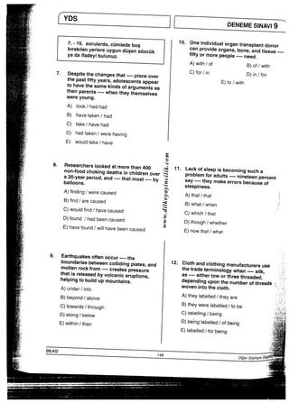 鶏 も− i日 華 弘 隷 十 吏 亂b р X b yX 忍2
敵                 DENEMESINAVi9闇
i耕 一一一一∴ 臨l謹諾豊能zc取10°諾諾謹書 匁 VX耳 ｸ ﾈ
醸∴                 A）with／of   B）。f／with
欝1、7°謀議諾謀議 C）for／inE）t。／withD）咋 一 theirparents一一一一WhentheythemseIves
監i   A）to。k／hadhad
駆     B）havetaken／had
轍    C）take／havehad怠〝
歓     D）hadtaken／Werehaving
箪    E）wouldtake／have、仝二二＼
譲                             S
摸∴一                                                 〇
隷8・Researcherslookedatmorethan400芸11°Lackofs−eepisbec。m，ngSu。ha驚一 議繋畿驚繋   ●○○
敵．憲葦霊。aus。。轟窪er ●： ∴： 薄 霧9“鶉鶉輩許諾講義藍、二＿．
∴i     A）under月nt。              WOVenintothecioth．
待     B）beyond／above          A）they−abe一一ed／theyare
C）t。Wards／thr。ugh         B）theywerelabe‖ed／tobe    誌
D）a′ong／below             C）labe冊g／being
E）wjthjn／than             D）beinglabelled／ofbeing i} h ﾇ
高     E）labeIled／forbejng  DILKO    198 8 ⑨ b ｲ
D㊨er的G
毘∴∴∴二二二二二二− 剪壷轄転出繁盛蒋綜紫霊霊言霊器i／一′i一一∴一・．相可
窯誓圏∵業㌻三国i顕子，顕言÷’∴ ’  ／＿ 剪
 