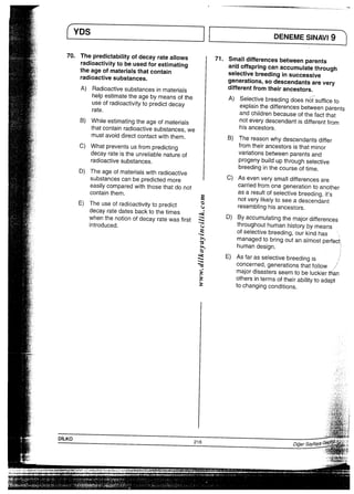 瞭一 °挙ミ＼ 欝∴ ∵∴∴ ＼驚 YDS  l。ENEMES−NN， ・彰i 湯
諜一 子∴ ）臨書襲整繋71°議輩欝
醗  叢書端整豊he A）薫競．藷蒜詰S￣蘇     B）Whiieestimatingtheageofmate。ials      nOteVerydescendantisdiHerentfr 尾ﾒ
潰       thatcontajnradioactivesubstances，We     hisancestors・
撥、   muStaVOiddirectcontactwiththem・   B）The，。aS。nWhyd。S。en。an．S。，ff。r
酪     C）Whatpreventsusfrompredicting       fromtheirancestorsisthatminor
一軒        decayrateistheunreIiabIenatureof       Variationsbetweenparentsand
詳言        radioactivesubstances．            PrOgenybuildupthroughseIective
醗／  D）Th。a。。。fma．eria．sw，t．ra。．。a。t．∨。   breeding−nthecourse。ftime・
繚       substanCeSCanbepredictedm。re      C）AsevenverysmaIldifferencesare
敵￣       easIlycomparedwiththosethatdonot      Carriedfromonegenerationtoanot 昧W"
E）薄霧豊吉謹駕蓄票 剖2
蛍   introduced・    室∴霊悪書詰藍器S
さ∴ 書誌ingoutanaimos回 坊8
、＿（          葦 E）会誌詩宗禁書藍。W 未
乾                     き    malOrdisastersseemtobeiuckjer＿th ﾒ
ミ∴ 書誌器蕊ab冊ytoada B
「∴∴：∴∴∴∴：
子∴
子： 姦し 詑￣ 一∴ 二を
二、滴 （‘i＝＿蔓 ∴：： ＿￥
薫瀧＼ 凵
DILK0               216               度 刋 ∴∴∴ ∴千 番 −∴
蔭 刔x I ﾉ%ﾇ册ﾖ G ﾉ G仆 ﾚI<y ｩ Oｨﾊ ｯ YDｩ 鵄( ﾚF ｨﾋ頽 ﾘ i>Yuｩ5ｸｭi*yE 霍(休,Y I[x
必涌l噂・〇 、・一／！慮・j〇一くi忠一窃／÷ii隠−エー抽勝手二二一一一一一一／ −ニ剛一二二三一一・   一詳述懸地温」ニー雑魚送出騨鞠
轍鮒揃効概瑚僚醐樹韓撫痛鞠繭軽頓と臨語手 剪
 