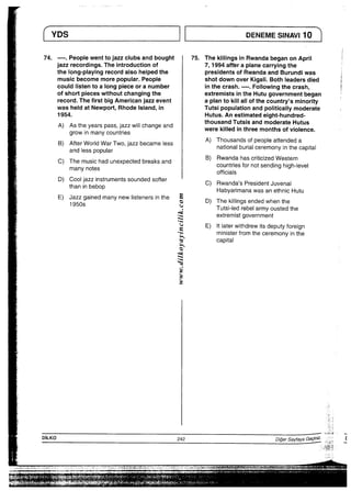 （ ‘YDS   li DENEMESINN−10
季     record“ThefirstbigAmerican−aZZeVent    aplantokiilallofthecountry，sminority
WaSheidatNewpo巾Rhodelsland，in      TutsipopulationandpoliticalIymoderate  ，
1954°                      Hutus，Anestimatedeight−hundred−
＿， A）嵩請書IIchangeand 豊謹書‡豊謹告
B）黒岩豊Tw。，jazzbecameiess  A）誓書悪書器a。itai
C）誓書dunexpectedbreaksandB’叢書豊箭evel D）譜窪豊umentSSOundedsofterc）請書謹書霊Hu．u E）黒edmanynew−istenersmeSD）器驚蒜嵩
●○○
，   ・詰書器鵠 “よく
OI“−iヽ
●ヽiヽ
∼                                      “Q
圭
ミ
主
I                                ∴「∴
D一LK0               242           Dee，SayfayaGeeNTLz∴三［
∴∴∴ 】
Ji∵「二 一＿＿一案m−＿
−i・lIt・…長巾一一・一一i聖霊霊、，．晒軸，柵芸話芸’i窓話語語露語霊宝詩語註喜素謡藷惑溺馨欝溺欝欝饗饗聾￣“こ髄＼二的ぬ噛’増減‘嚇蝉騨綱嬰議報
一 一 一1・−i・         一       一一ii ■  絢、掴贈車イ照輝を輝や智嘩時や当子ら対質宰蹄雪中′一倍・ri■＼・一案は言
懸饗繋幣撃箪攫離議態畿選態鷲懇望語薫雄蕊襲響幾欝堅塁吉子黒田圏、、1−i 題  i∴
辻一滴。一一 悲愁、・醸麗驚鷲繋驚懸態饗恐i羅縄        ／騒離瀬謡騒閥湯瀬闇閑謹認閏園園田一〇一
 