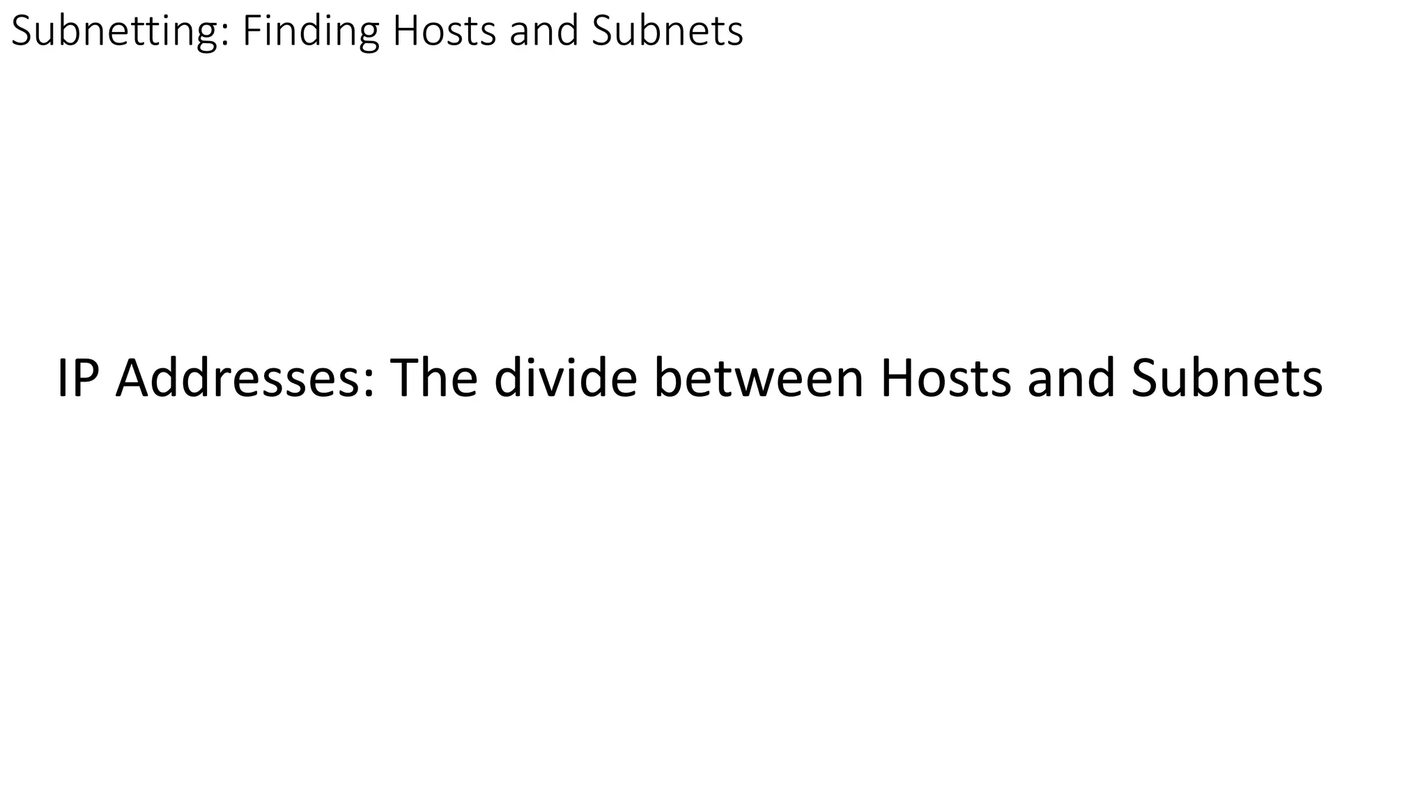 IP Addresses: The divide between Hosts and Subnets
Subnetting: Finding Hosts and Subnets
 