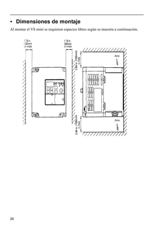 26
• Dimensiones de montaje
Al montar el VS mini se requieren espacios libres según se muestra a continuación.
o más o más
omásomás
Aire
Aire
 