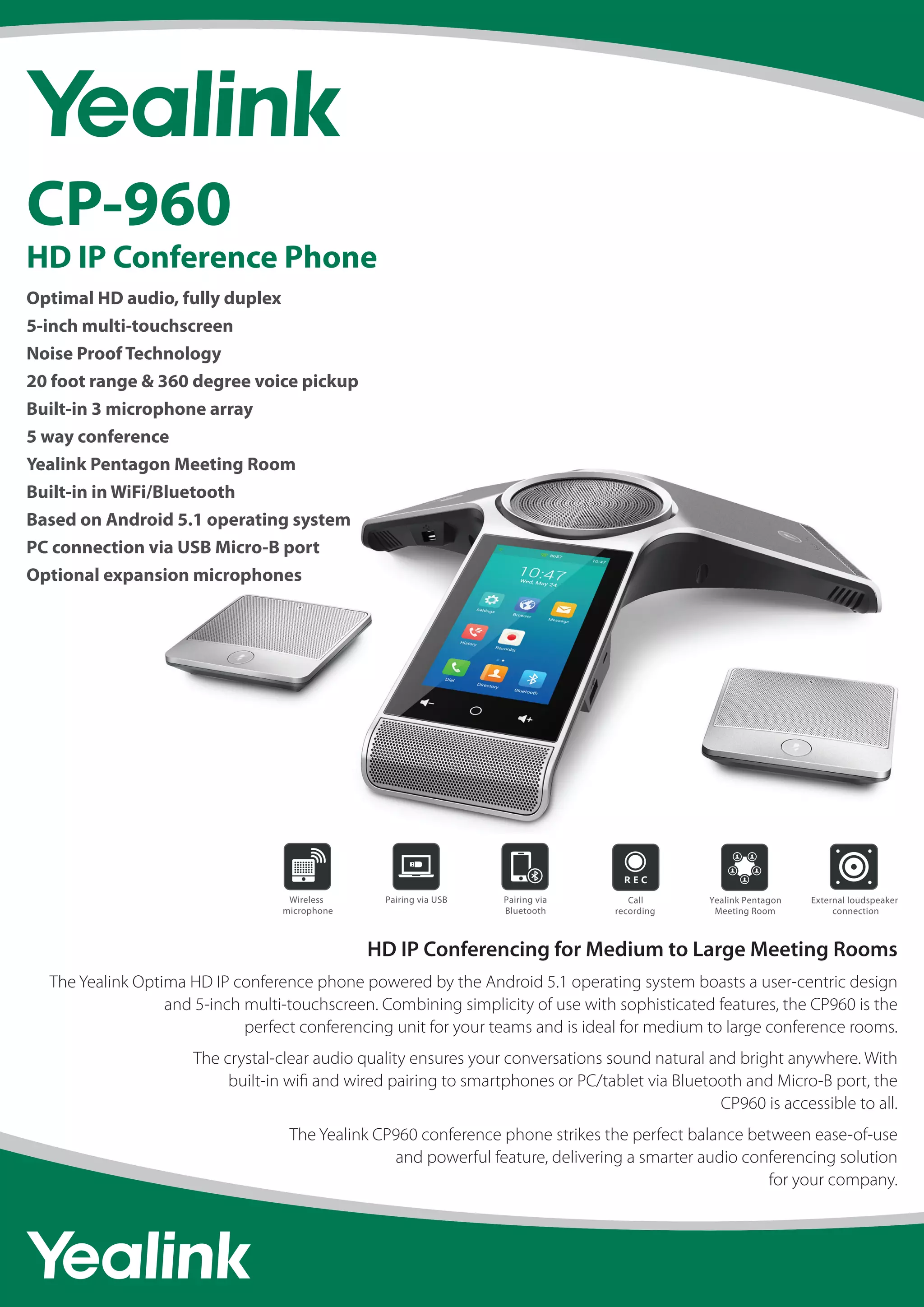 Téléphone De Conférence Yealink CP960 - Version Teams + 2 Micros Sans Fil - Occasion