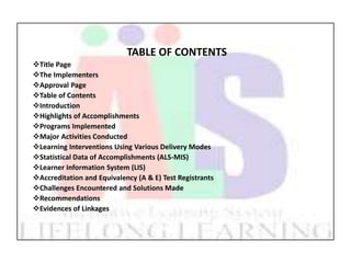 ALTERNATIVE LEARNING SYSTEM ACCOMPLISHMENT REPORT OF HERNANI DISTRICT ...